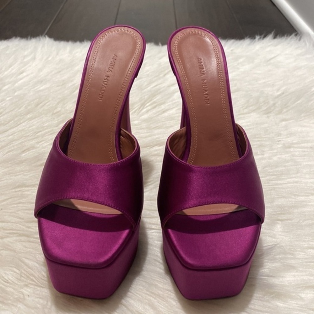 Amina Muaddi‎ Dalida silk satin platform sandal size 36EU - Picture 11 of 12
